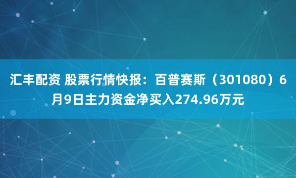 汇丰配资 股票行情快报：百普赛斯（301080）6月9日主力资金净买入274.96万元